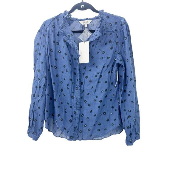 Joie Multi Alain Floral Semi-Sheer Long Sleeve Shirt Blue Size Small NWT - Picture 3 of 12